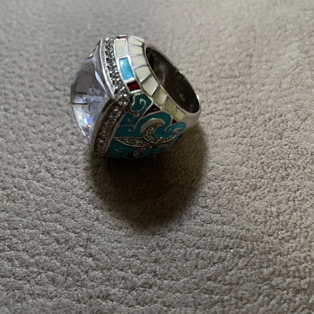 LAUREN G ADAMS STERLING SILVER 925 RING FLEUR DE LIS CZ CLEAR ENAMEL - Picture 7 of 14